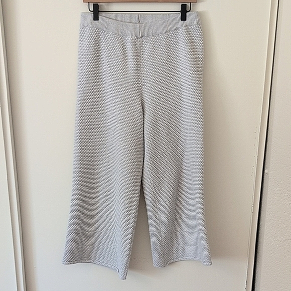 FP Beach Pants - FP Beach Womens Med Textured Wide Leg Cropped Pull On Pants Gray Cottage Coastal